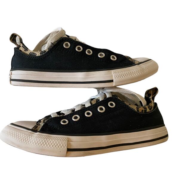 Converse All Star Black & Animal Print Sneakers Size 2 - Picture 6 of 8
